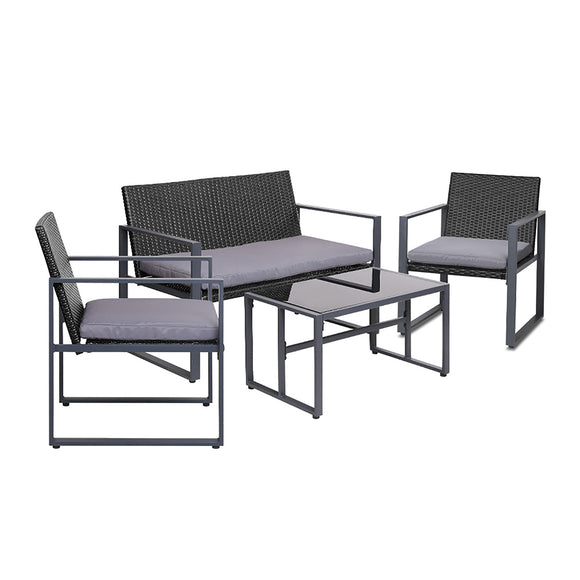 NNEDSZ 4PC Outdoor Furniture Patio Table Chair Black