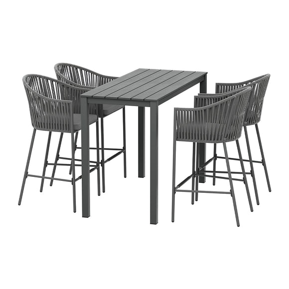 NNEDSZ 5pcs Outdoor Bar Table Furniture Set Chairs Table Patio Bistro 4 Seater