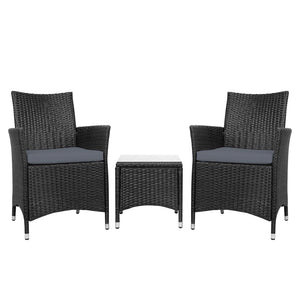 NNEDSZ  3 Piece Wicker Outdoor Furniture Set - Black