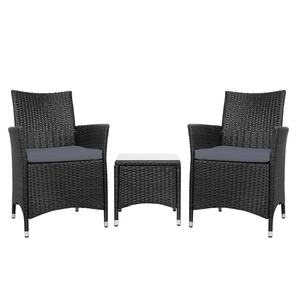 NNEDSZ  3 Piece Wicker Outdoor Furniture Set - Black
