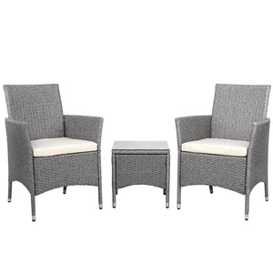 NNEDSZ 3 Piece Wicker Outdoor Chair Side Table Furniture Set - Grey