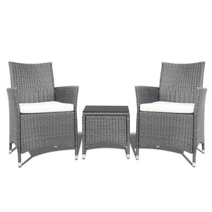 NNEDSZ 3pc Rattan Bistro Wicker Outdoor Furniture Set Grey