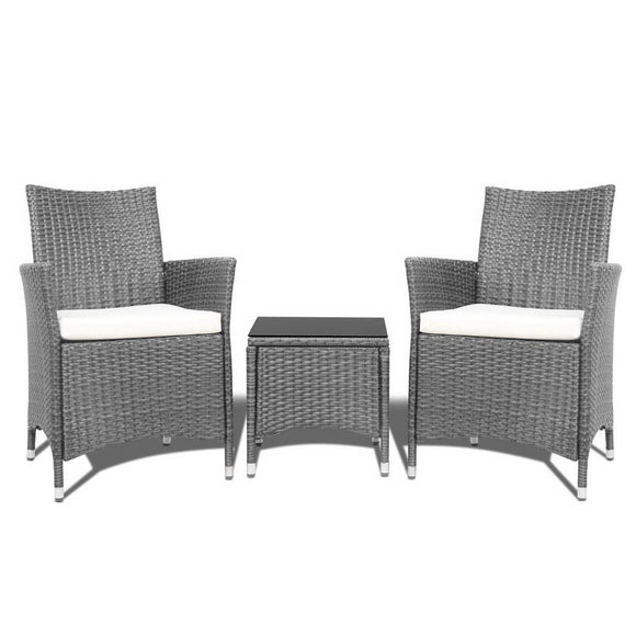 NNEDSZ 3pc Rattan Bistro Wicker Outdoor Furniture Set Grey