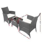 NNEDSZ 3pc Rattan Bistro Wicker Outdoor Furniture Set Grey