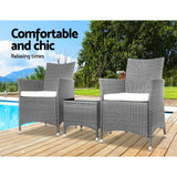 NNEDSZ 3pc Rattan Bistro Wicker Outdoor Furniture Set Grey