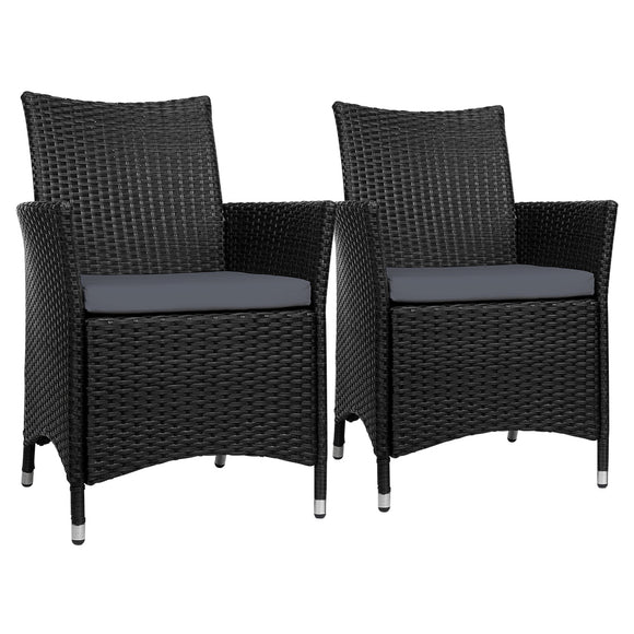NNEDSZ of 2 Outdoor Bistro Set Chairs Patio Furniture Dining Wicker Garden Cushion Gardeon