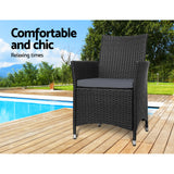 NNEDSZ of 2 Outdoor Bistro Set Chairs Patio Furniture Dining Wicker Garden Cushion Gardeon