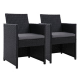 NNEDSZ of 2 Outdoor Dining Chairs Wicker Chair Patio Garden Furniture Setting Lounge Cafe Cushion Bistro Set Gardeon Black