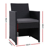 NNEDSZ of 2 Outdoor Dining Chairs Wicker Chair Patio Garden Furniture Setting Lounge Cafe Cushion Bistro Set Gardeon Black