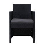 NNEDSZ of 2 Outdoor Dining Chairs Wicker Chair Patio Garden Furniture Setting Lounge Cafe Cushion Bistro Set Gardeon Black
