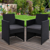 NNEDSZ of 2 Outdoor Dining Chairs Wicker Chair Patio Garden Furniture Setting Lounge Cafe Cushion Bistro Set Gardeon Black