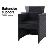 NNEDSZ of 2 Outdoor Dining Chairs Wicker Chair Patio Garden Furniture Setting Lounge Cafe Cushion Bistro Set Gardeon Black