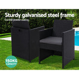 NNEDSZ of 2 Outdoor Dining Chairs Wicker Chair Patio Garden Furniture Setting Lounge Cafe Cushion Bistro Set Gardeon Black