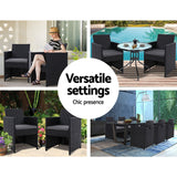 NNEDSZ of 2 Outdoor Dining Chairs Wicker Chair Patio Garden Furniture Setting Lounge Cafe Cushion Bistro Set Gardeon Black