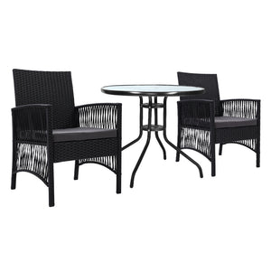 NNEDSZ Outdoor Furniture Dining Chairs Wicker Garden Patio Cushion Black 3PCS Tea Coffee Cafe Bar Set