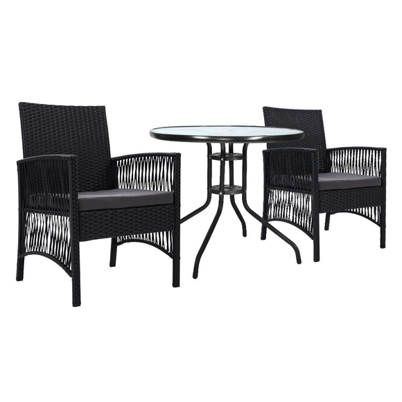 NNEDSZ Outdoor Furniture Dining Chairs Wicker Garden Patio Cushion Black 3PCS Tea Coffee Cafe Bar Set