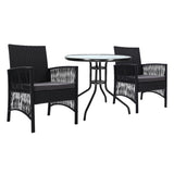 NNEDSZ Outdoor Furniture Dining Chairs Wicker Garden Patio Cushion Black 3PCS Tea Coffee Cafe Bar Set