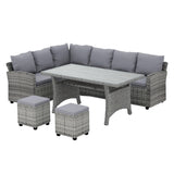 NNEDSZ 9-Seater Outdoor Dining Set Patio Furniture Wicker Lounge Table Chairs
