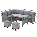 NNEDSZ 9-Seater Outdoor Dining Set Patio Furniture Wicker Lounge Table Chairs