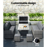 NNEDSZ 9-Seater Outdoor Dining Set Patio Furniture Wicker Lounge Table Chairs