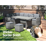 NNEDSZ 9-Seater Outdoor Dining Set Patio Furniture Wicker Lounge Table Chairs