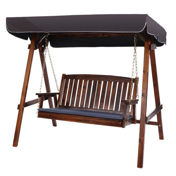 NNEDSZ Wooden Swing Chair Garden Bench Canopy 3 Seater Outdoor Furniture