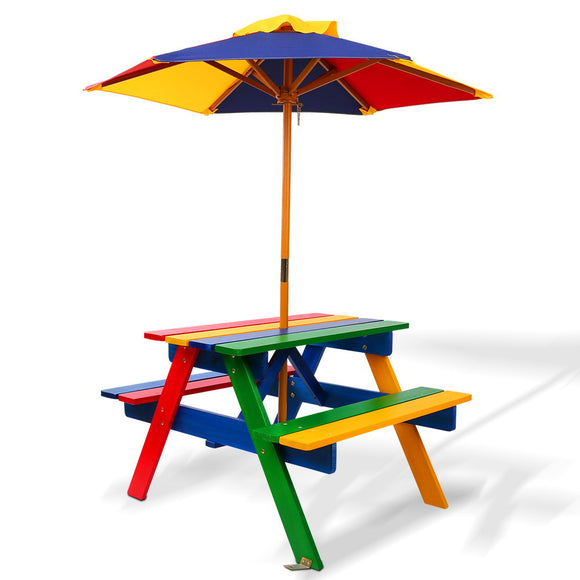 NNEDSZ Kids Wooden Picnic Table Set with Umbrella