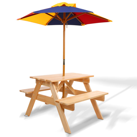 NNEDSZ Kids Wooden Picnic Table Set with Umbrella