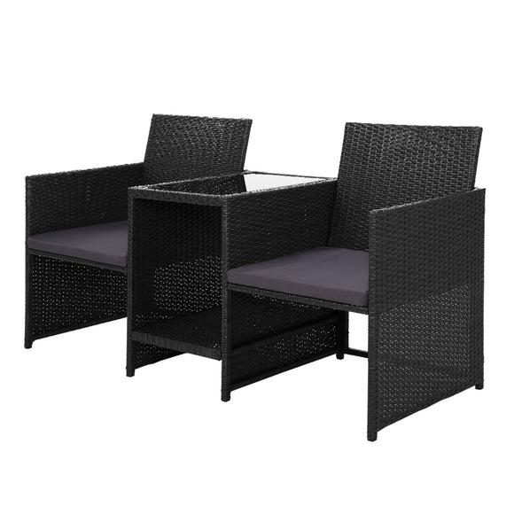 NNEDSZ Outdoor Setting Wicker Loveseat Birstro Set Patio Garden Furniture Black