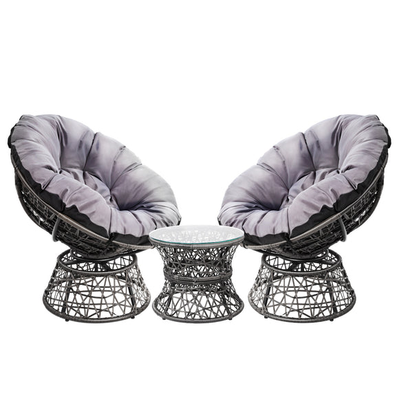 NNEDSZ Papasan Chair and Side Table Set- Black