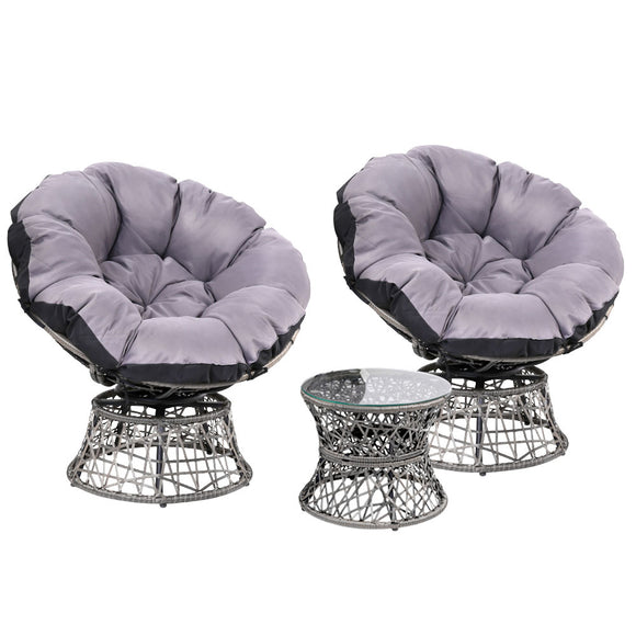 NNEDSZ Papasan Chair and Side Table Set- Grey