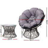 NNEDSZ Papasan Chair and Side Table Set- Grey