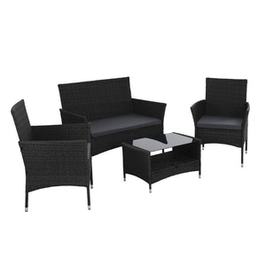NNEDSZ 4 Piece Outdoor Dining Set Furniture Lounge Setting Table Chairs Black
