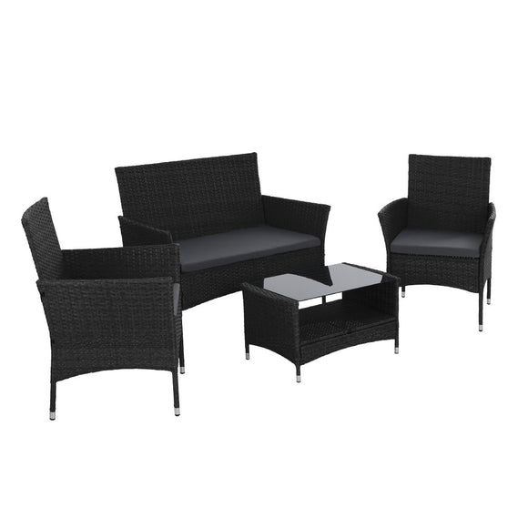 NNEDSZ 4 Piece Outdoor Dining Set Furniture Lounge Setting Table Chairs Black