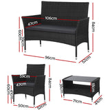 NNEDSZ 4 Piece Outdoor Dining Set Furniture Lounge Setting Table Chairs Black