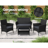 NNEDSZ 4 Piece Outdoor Dining Set Furniture Lounge Setting Table Chairs Black