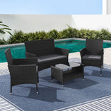 NNEDSZ 4 Piece Outdoor Dining Set Furniture Lounge Setting Table Chairs Black