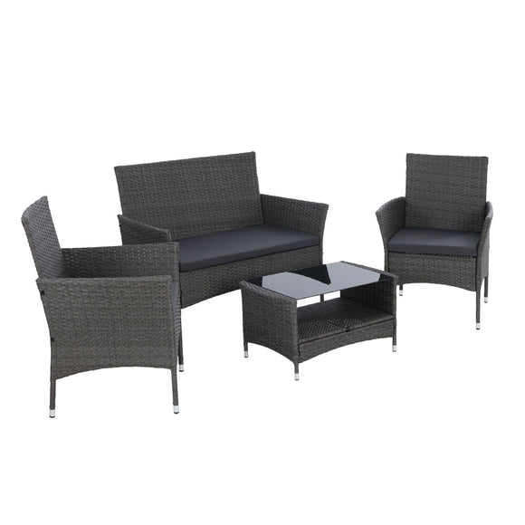 NNEDSZ 4 Piece Outdoor Dining Set Furniture Setting Lounge Wicker Table Chairs