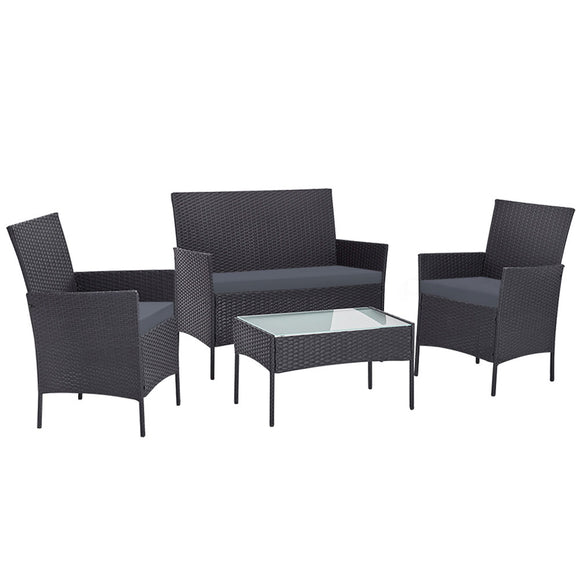NNEDSZ Furniture Wicker Set Chair Table Dark Grey 4pc