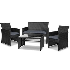 NNEDSZ Set of 4 Outdoor Wicker Chairs & Table - Black