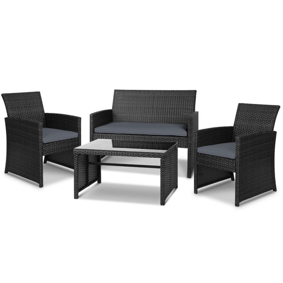 NNEDSZ Set of 4 Outdoor Wicker Chairs & Table - Black