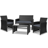 NNEDSZ Set of 4 Outdoor Wicker Chairs & Table - Black