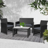 NNEDSZ Set of 4 Outdoor Wicker Chairs & Table - Black