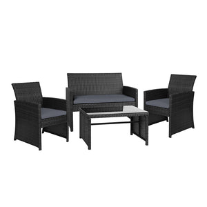 NNEDSZ Garden Furniture Outdoor Lounge Setting Wicker Sofa Set Storage Cover Black