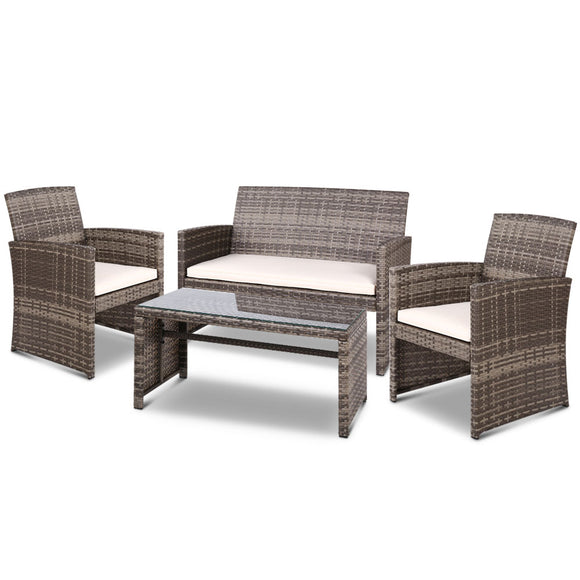 NNEDSZ Set of 4 Outdoor Wicker Chairs & Table - Grey
