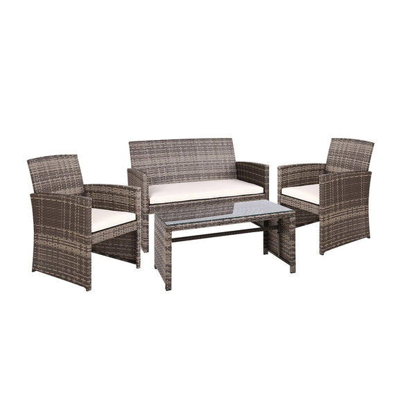 NNEDSZ Garden Furniture Outdoor Lounge Setting Wicker Sofa Set Storage Cover Mixed Grey