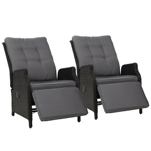 NNEDSZ Set of 2 Recliner Chairs Sun lounge Outdoor Furniture Setting Patio Wicker Sofa Black