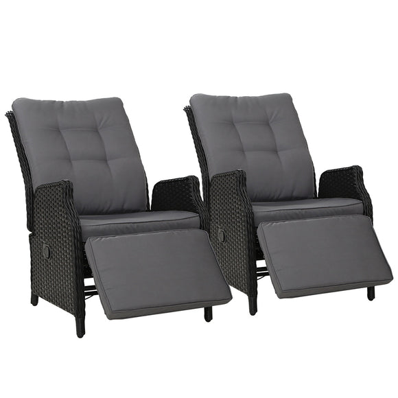 NNEDSZ Set of 2 Recliner Chairs Sun lounge Outdoor Furniture Setting Patio Wicker Sofa Black