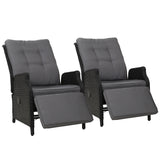 NNEDSZ Set of 2 Recliner Chairs Sun lounge Outdoor Furniture Setting Patio Wicker Sofa Black