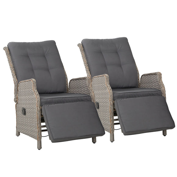 NNEDSZ Set of 2 Recliner Chairs Sun lounge Outdoor Furniture Setting Patio Wicker Sofa Grey